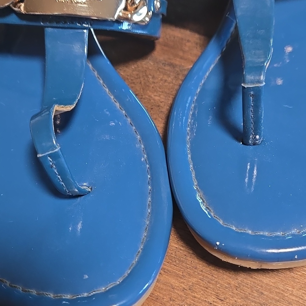 Coach Caterine Patent Leather Sandals Blue And Gold Logo Size 7 - Picture 8 of 9